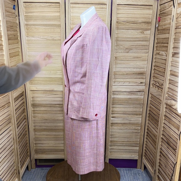 Karen Scott Pink White Plaid Skirt Blouse Blazer Suit 3-Piece Set 14-16 VIntage - Picture 3 of 13